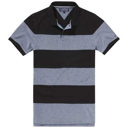 Mens Polo Shirts Grey/Navy Tommy Hilfiger Oxford Stripe Polo Shirt 388940 100% cotton